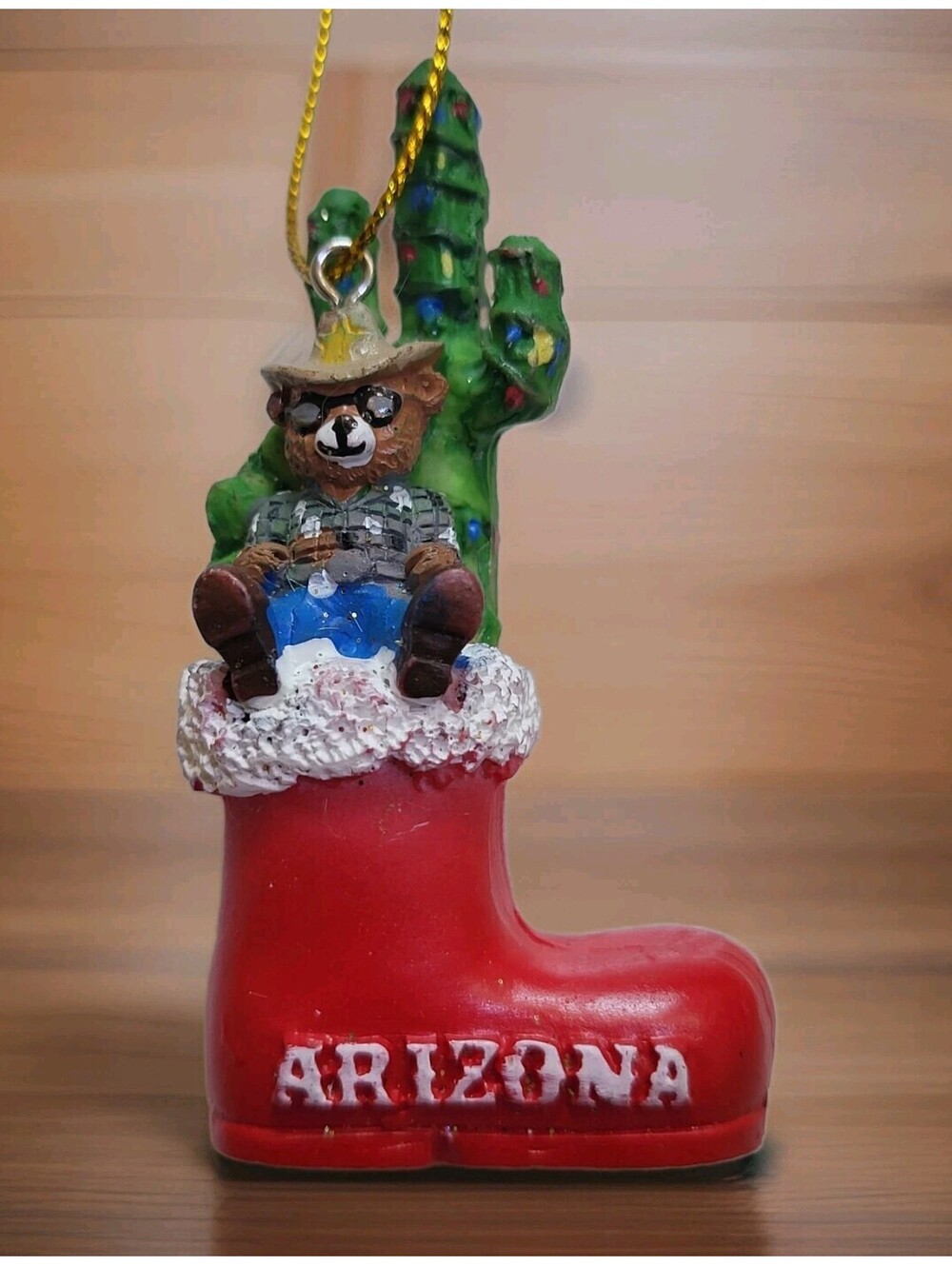 Vintage 90s Cute Arizona Dessert Bear W Boot Christmas Tree Ornament 2.75" A52